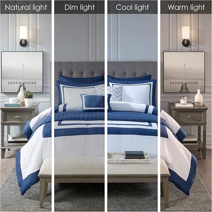 Madison Park Heritage Comforter Quilt Combo Set - Modern Luxury Design, All Season Down Alternative Bedding, Matching Shams, Decorative Pillows, King/Cal King(104"x92"), Color Block Navy 8 Piece