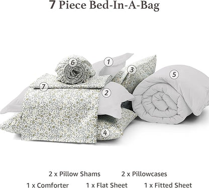 Monbix Full Size Comforter Set - 7 Pieces White Prewashed Bed in a Bag Full Bedding Sets with Comforters, All Seasons Ultra Soft Comforter Bed Set with Sheets, Pillowcases & Shams