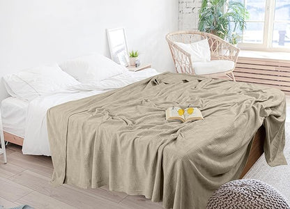 Utopia Bedding Khaki 100% Cotton Blanket [Full Size - 90x84 Inch] Lightweight, Soft and Breathable Thermal Blanket for All Seasons