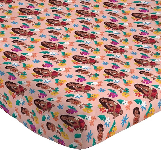 Jay Franco Kids Sheet Set with Fitted, Flat Sheets & Pillow Cover - Ultra-Soft Bedding with Pillowcase for Room Decor, Pink - Moana, 3 Piece Twin
