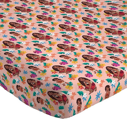 Jay Franco Kids Sheet Set with Fitted, Flat Sheets & Pillow Cover - Ultra-Soft Bedding with Pillowcase for Room Decor, Pink - Moana, 3 Piece Twin