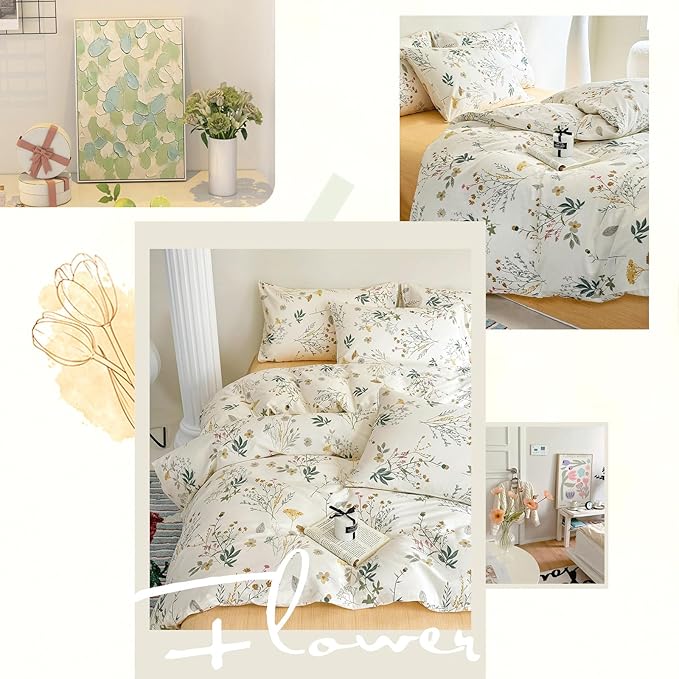 HighBuy King Comforter Sets with Floral Comforter 2 Pillowcases Vintage Chic Bedding Comforter Set Yellow Flower Lightweight Comforter King Size Quilt Blanket for Women Girl