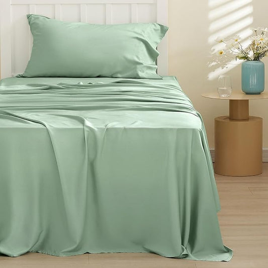 Bedsure Cooling Sheets Twin XL, Rayon Derived from Bamboo, PureWoven, Breathable & Soft Twin XL Sheet Sets, Deep Pocket Up to 16 Inches, Hotel Luxury Silky Dorm Bedding for Hot Sleepers, Sage Green