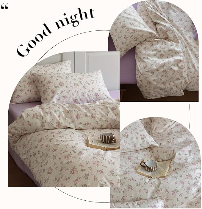 HighBuy Garden Floral Full Size Comforter Set Purple Flower Fluffy Boho Chic Floral Bedding Comforter Set 3 Piece Bedding Set Girls Fresh Botanical Comforter Set for All Season Bed Set