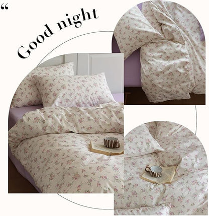 HighBuy Garden Style King Size Comforter Set Lilac Floral Boho Bedding Comforter Sets Lightweight Aesthetic Bedding Set 3 Piece,1 Floral Comforter King Size Fluffy and 2 Pillowcases King
