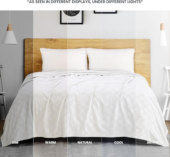 Utopia Bedding White 100% Cotton Blanket [Full Size - 90x84 Inch] Lightweight, Soft and Breathable Thermal Blanket for All Seasons