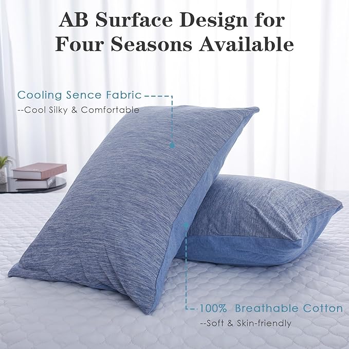 CHOSHOME Cooling Pillow Cases Zipper Pillow Covers Q-Max > 0.45 Zippered Pillowcases for Hot Sleepers, Soft, Breathable, Skin-Friendly, 4 Pack (Standard, 20"x26", Blue)