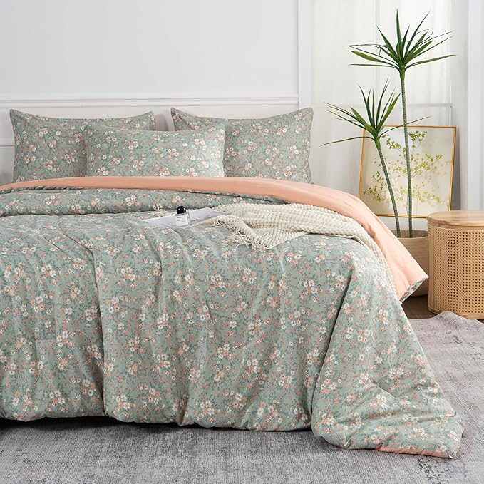Floral Full Comforter Set 3 Pieces Soft Chic Garden Style Vintage Print Lightweight Botanical Flower