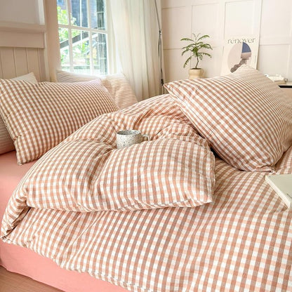 LifeTB Pink Gingham Comforter Set Twin XL Modern Style Pink Plaid Comforter Set Soft Fluffy 3 Pieces Grid Checkered Pattern Comforter with 2 Pillowcases Farmhouse Gingham Bedding Set Twin XL