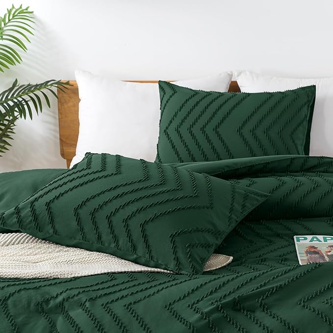 Andency Emerald Green Oversized Super King Comforter Set 120x120, Extra Large King Size Comforter Oversize Boho Soft Warm Bedding Comforter Sets, 3 Pieces Aesthetic Chevron Textured Bedding Set