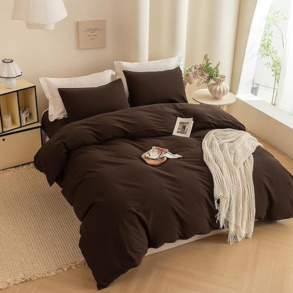 ECOCOTT Duvet Cover King Size -100% Washed Cotton Linen Like Textured Breathable Durable Soft Comfy Bedding Set with Zipper Closure & Corner Ties (Cocoa Brown, 104"x90")