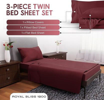 Twin Sheets Set -3 Pcs Set- Deep Pockets - Cooling Twin Bedding Sets - Soft and Comfortable Twin Bed Sheets - Twin Size Sheets Twin Sheet Set (Burgundy)