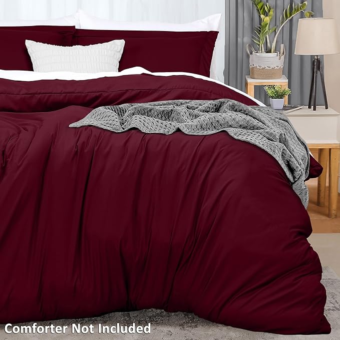 Utopia Bedding Duvet Cover Full Size - 3 Piece with Zipper Closure - 1 Comforter Cover 80X90 Inches & 2 Pillow Shams 20X26 Inches (Burgundy) Comforter Not Included
