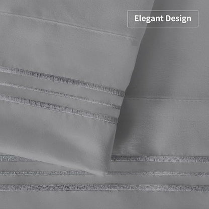 YIYEA Pillow Cases Standard Size Set of 4, Ultra Soft 1800TC Hotel Quality Double Brushed Microfiber Embroidered Pillowcases and Floral Pillow Covers, Envelope Closure, Fade Resistant (20"x26")