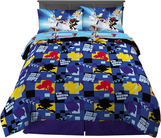 Franco Kids Bedding Super Soft Comforter and Sheet Set, 5 Piece Full Size, Sonic the Hedgehog