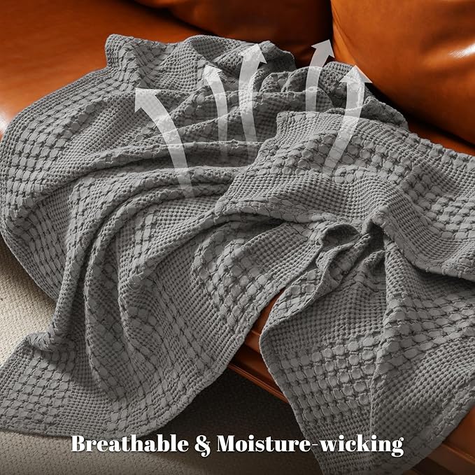 PHF 100% Cotton Waffle Weave Blanket Twin Size for Bed, Soft Lightweight & Breathable for Spring and Summer, All-Season Comfort, Luxury Aesthetic Blanket for Home Decor, 66"x90", Dark Grey