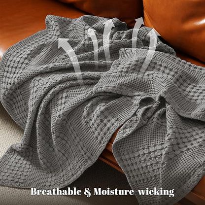 PHF 100% Cotton Waffle Weave Blanket Queen Size for Bed, Soft Lightweight & Breathable for Spring and Summer, All-Season Comfort, Luxury Aesthetic Blanket for Home Decor, 90"x90", Dark Grey