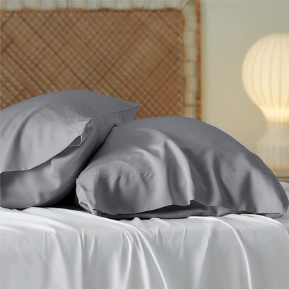 Bedsure Pillow Cases Standard Size, Cooling Pillow Cases, Rayon Derived from Bamboo Silver Grey Pillowcases Standard Set of 2, PureWoven Silky Soft Pillow Covers with Envelope Closure, 20x26 Inches