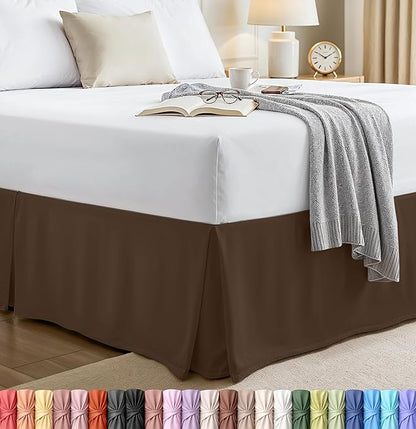 Utopia Bedding Twin Bed Skirt - Soft Quadruple Pleated Ruffle - Easy Fit with 15 Inch Tailored Drop - Hotel Quality, Shrinkage and Fade Resistant (Twin, Brown)