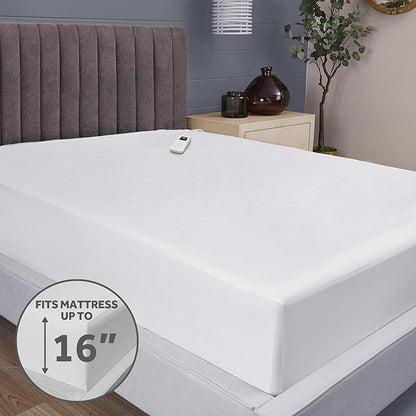 Sunbeam Electric Heated Mattress Pad Twin 75" x 39" 12 Heat Settings 12-Hour Auto Shut-Off Fast Heating Soft Cozy Fabric Deep Pocket Skirt Machine Washable