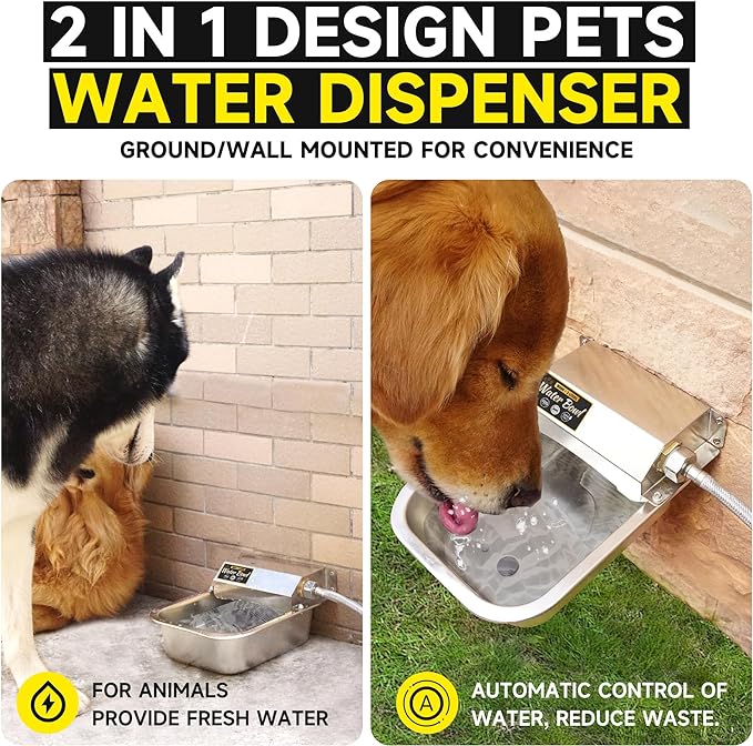PETIMI Automatic Water Dispenser for Dogs, 101oz Outdoor Dog Water Bowl, 304 Stainless Steel Water Feeder for Small to Large Pets, Large Livestock Waterer, Anti-Tipping, Water Auto-Fill, Easy to Clean