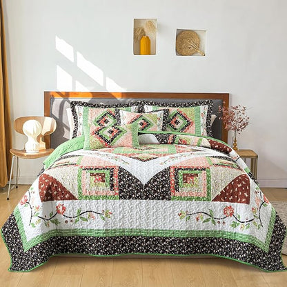 BEDIFANY King Size Comforter Set - Lightweight Cotton Filling Bedspread King Size (98 x 106 inch) - Comfortable Farmhouse Quilt Bedding Sets for Bed Decorations - All Seasons, 3 Pieces