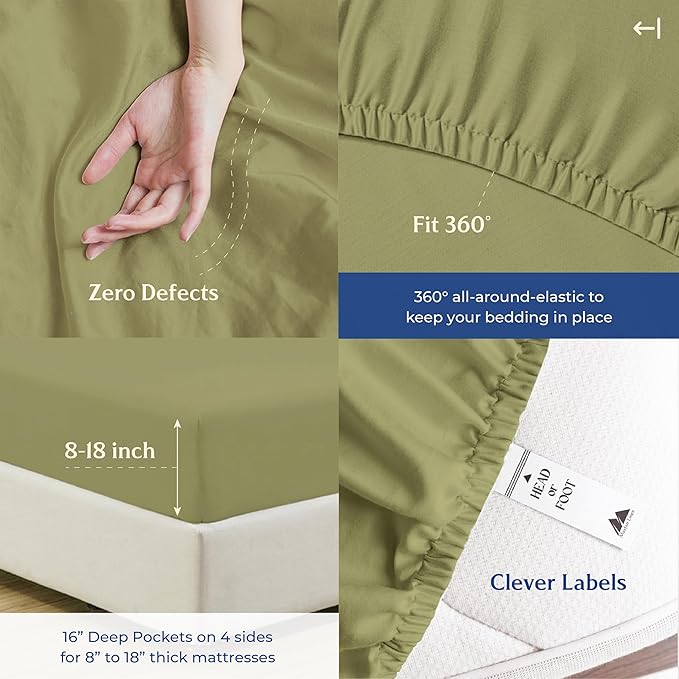 Mayfair Linen 100% Organic Cotton Sheets Twin XL Size - 3 PC Organic Cotton Percale Sheets Twin XL Set (Sage Green), Soft, Crisp, Cooling Bedsheets, 16" Deep Pocket Hotel Bedding - GOTS Certified