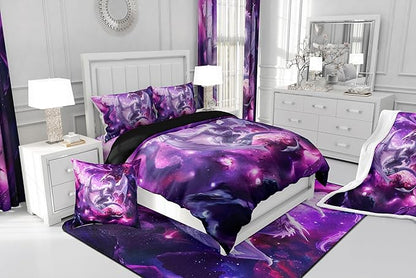 Dragon Galaxy Comforter Set King Size,Western Magical Wildlife Bedding Set for Kids Boys Teens Adults Room Decor,Outer Space Animal Duvet Insert 3Pcs,Star Glitter Fantasy Quilt Set,2 Pillowcases