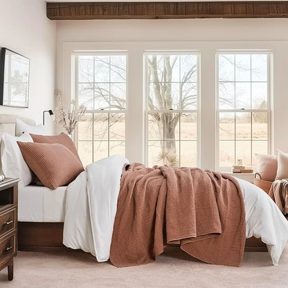 EVERGRACEHOME Cotton Coverlet Set Full Queen Size 3 Pieces, Lightweight Soft Ribbed Matelassé Bedspread Quilt Set, Cozy Oversized Quilted Bedding Set with 2 Pillow Shams for All Seasons, Clay