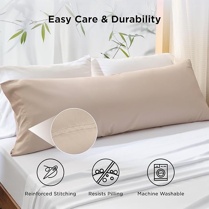 Bedsure Body Pillow Cover - Khaki Long Cooling Pillow Cases, PureWoven 100% Rayon Derived from Bamboo, Cool Body Pillowcase with Envelope Closure for Women, Men, 1 Pack, 20x54 Inches