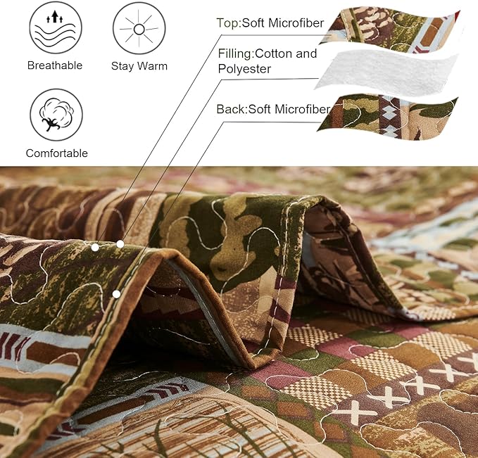 Moose Bear Quilt Set Twin Size Rustic Cabin Bedding Set Plaid Reversible Quilts Home Lodge Bedspread Coverlet Wildlife Bears Pine Tree Bedding Woodland Plaid Patchwork Quilted Bed Spread Country Decor