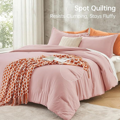 MUXHOMO King Size Comforter Set, All Season Ultra Soft Down Alternative Bedding - 3 Piece Lightweight Bed Set Includes 1 Comforter (104"x90") and 2 Pillow Shams (20"x36"), Rose Gold