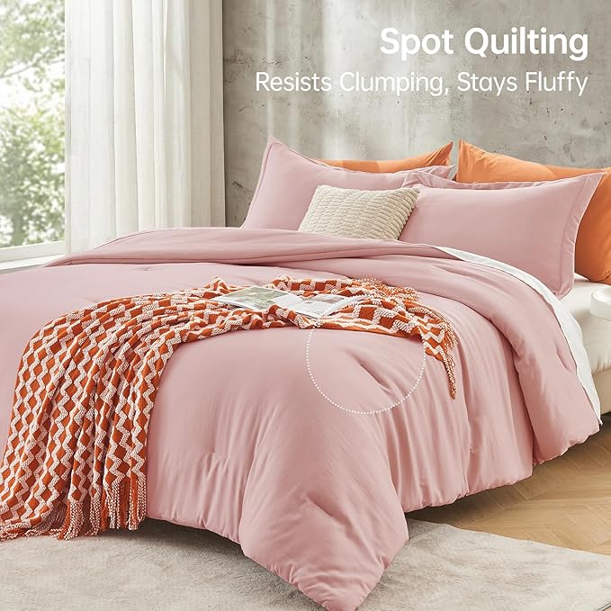 MUXHOMO Twin/Twin XL Comforter Set, All Season Ultra Soft Down Alternative Bedding - 2 Piece Lightweight Bed Set Includes 1 Comforter (68"x88") and 1 Pillow Shams (20"x26"), Rose Gold