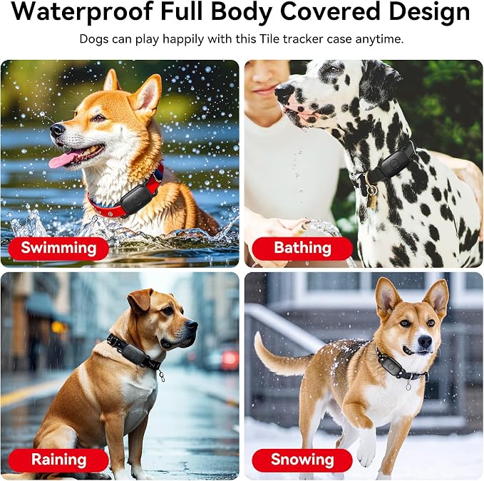 DDJ Waterproof Dog Collar Holder for Tile Life360 Pro 2024 Tracker 2-Pack, Silicone Cover Full-Body Protective Case for Tile Tracker Pet Collar, Ultra Durable, Scratch Resistant, Lightweight, Black