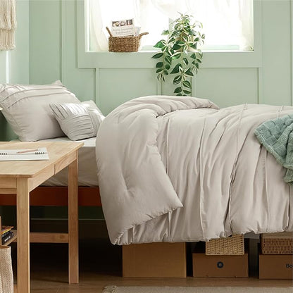 Bedsure Beige Twin XL Comforter Set - 3 Pieces Pinch Pleat Bed Set, Down Alternative Bedding Sets for All Season, 1 Comforter, 1 Pillowcase, 1 Decorative Pillow