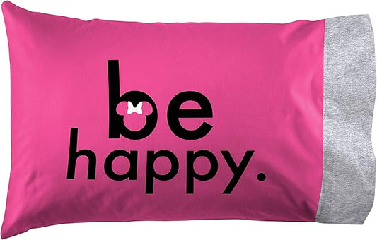 Jay Franco Disney Minnie Mouse Be Happy 1 Single Reversible Pillowcase - Double-Sided Kids Super Soft Bedding
