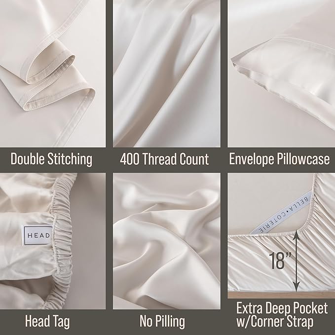 Bella Coterie Luxury Bamboo Viscose Twin Size Sheet Set | 100% Organically Grown | Ultra Soft | Cooling for Hot Sleepers | 18" Deep Pocket [Vanilla Cream]