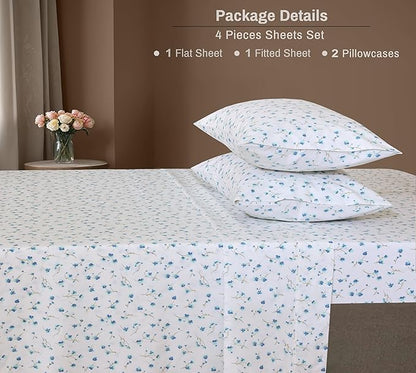 ZOYER 100% Cotton Sheets – King Size Percale Bedding, Cooling & Breathable, Durable with a Crisp, Soft & Comfortable Feel, 16" Deep Pocket, 4-Piece Set, La Laa Flower
