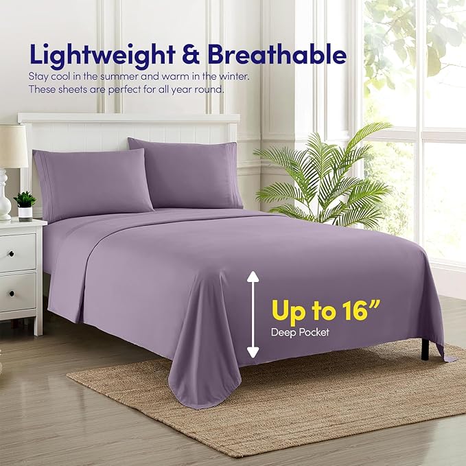 1500 Supreme Collection Queen Sheet Sets Plum - Luxury Hotel Bed Sheets and Pillowcase Set for Queen Mattress - Extra Soft, Elastic Corner Straps, Deep Pocket Sheets, Queen Plum