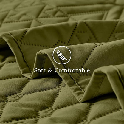 akkialla King/Cal King Size Quilt Bedding Set,Olive Green Lightweight Microfiber Soft Bedspread,Modern Style Geometric Pattern Coverlet Set for All Seasons,3 Piece(1 Quilt,2 Pillow Shams)