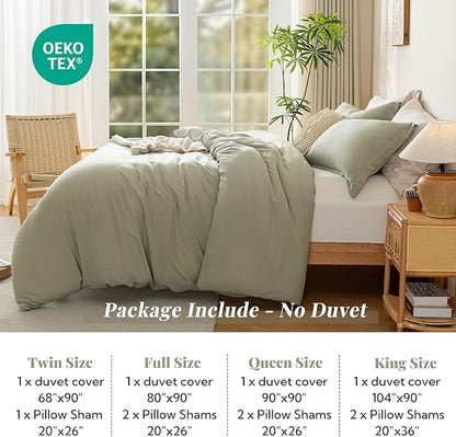 MILDLY Super Soft Duvet Cover 2pcs - 100% Washed Microfiber October Mist Sage Comforter Cover Set with Zipper Closure & Corner Ties (No Comforter)