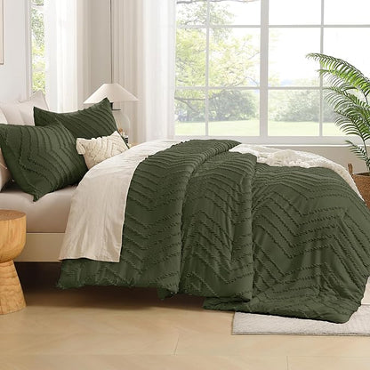 Andency Olive Green Oversized Super King Comforter Set 120x120, Extra Large King Size Comforter Oversize Boho Soft Warm Bedding Comforter Sets, 3 Pieces Aesthetic Chevron Textured Bedding Set