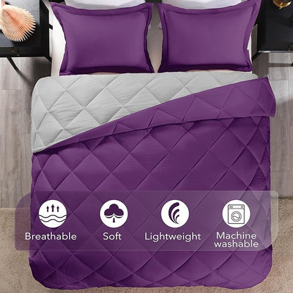 downluxe King Size Comforter Set - Purple and Grey King Comforter, Soft Bedding Sets for All Seasons -3 Pieces - 1 Comforter (104"x92") and 2 Pillow Shams(20"x36")
