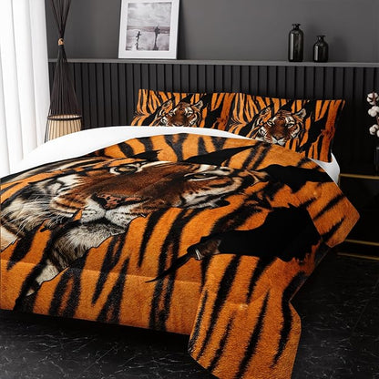 Mighty Tiger Comforter Sets King Size,Animal Bedding Set for Your Room,Tiger Fur Soft Lightweight Quilted Set All Season,1 Comforter and 2 Pillowcases