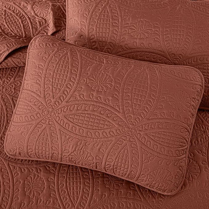 Chezmoi Collection Austin King Bedspread Set 3-Piece Pinsonic Quilted Oversized Bedspread Coverlet Set, King, Terracotta | Oversized, Lightweight, Fade Resistant
