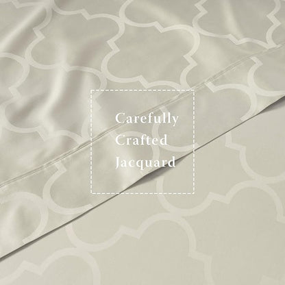 Threadmill Cotton Twin XL Sheet Set | 100% Cotton Sheets for Twin XL Size Bed | Damask Jacquard Sateen Twin XL Bed Sheets Set with 16” Deep Pocket | Soft Breathable 3-Piece Cooling Sheet Set | Ivory