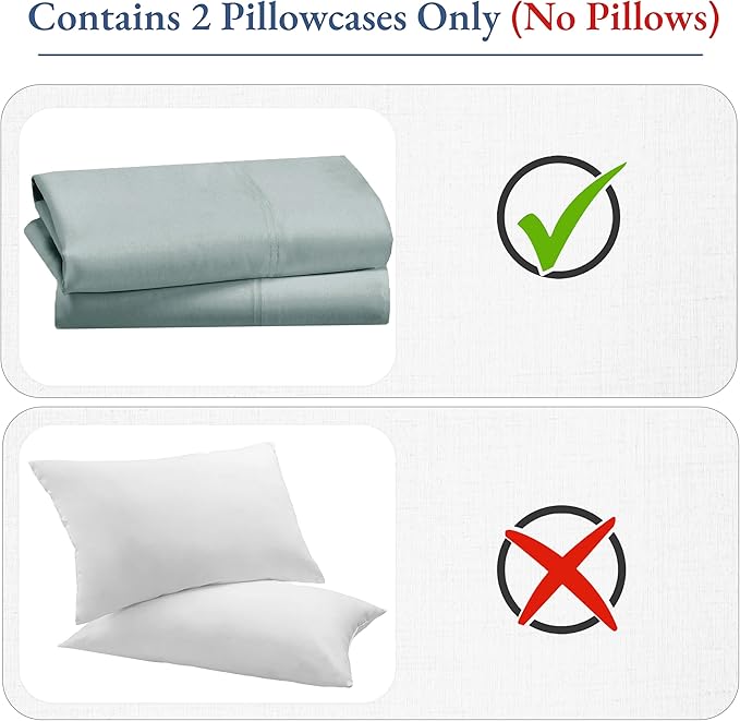 Heirloom Soft, Smooth & Thick Certified 800 Thread Count 100% Cotton Sateen, 2 Pillow Cases Standard Size Fits Standard & Queen Size Pillows (Soft Teal)