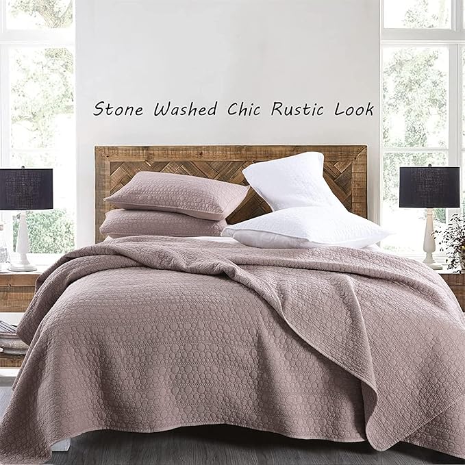 Oversized King Quilt Set, Cameo Rose California King Quilt Classic Geometric Spots Stitched Pattern, Stone-Washed Ultra Soft Lightweight Quilted Bedspread Cal King for All Season, 3 Pieces
