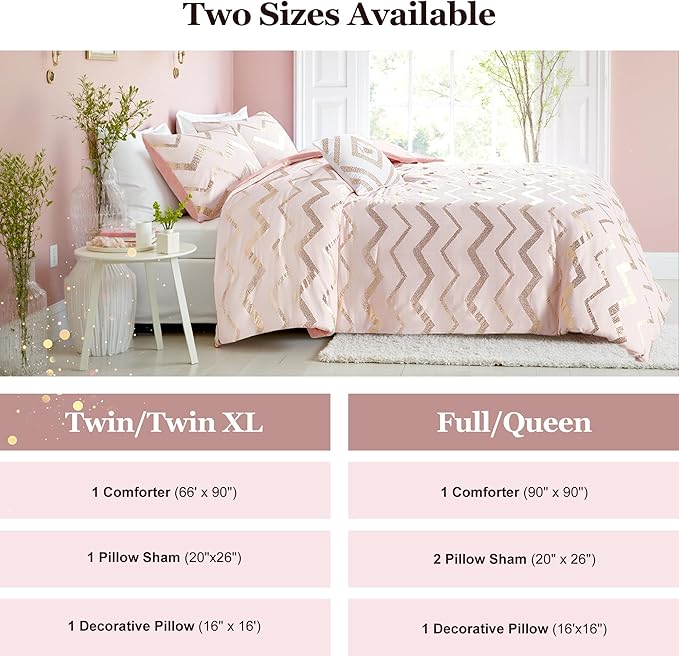 Codi Teen Girl Bedding, Comfy Girls Comforter Sets Full & Queen Size for Kids Bedroom, Pink and Gold, 4 Piece for Teenagers - All Seasons Warm
