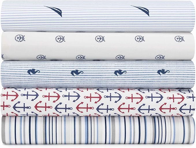 Nautica - Full Sheets, Cotton Percale Bedding Set, Casual Home Decor (Audley Stripe Blue, Full)
